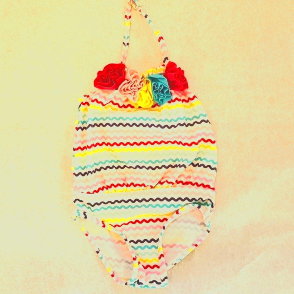 Koala Kids multicolored striped swimsuit with flower detail